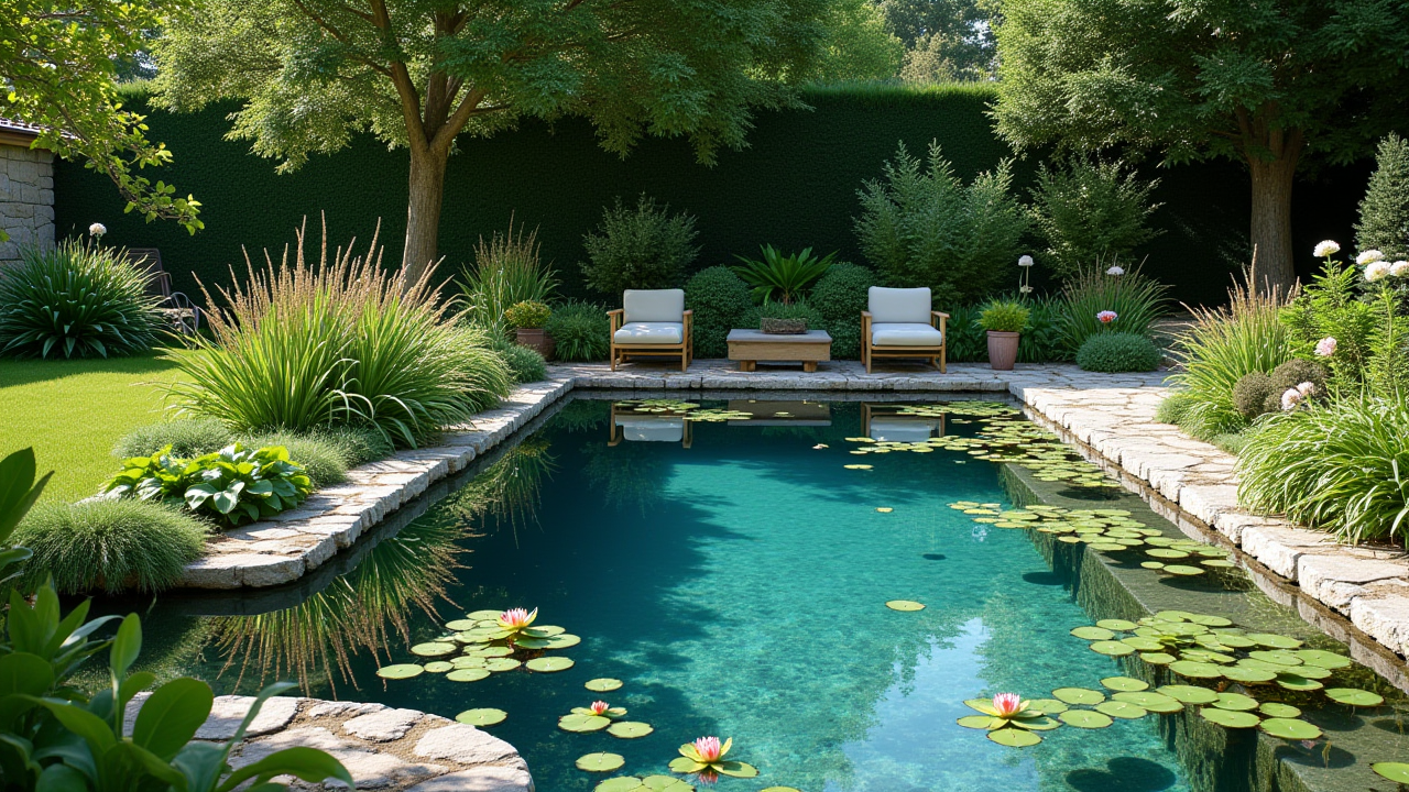 Piscine naturelle biologique avec plantes filtrantes